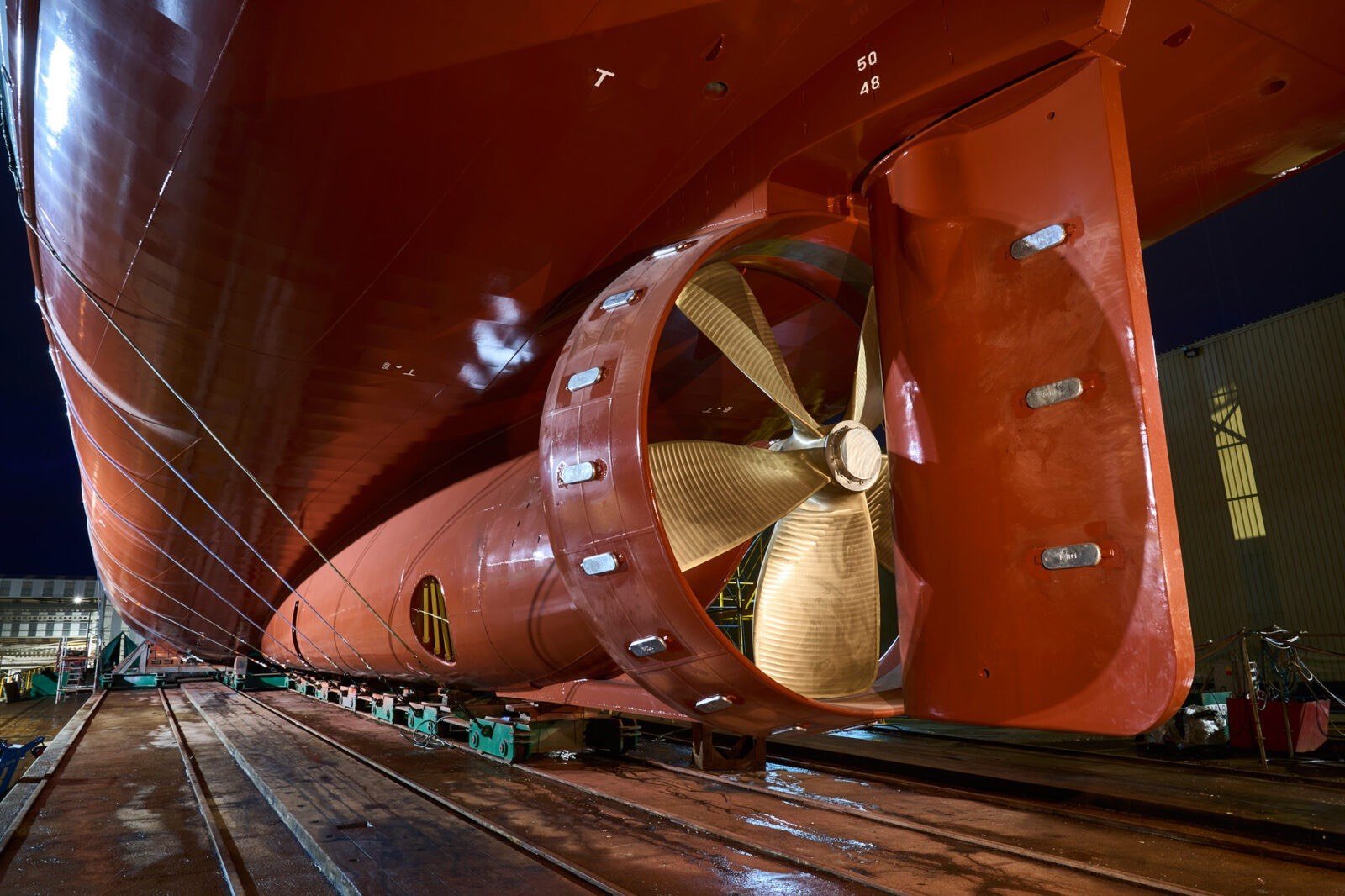 Ship propeller and hull during maintenance